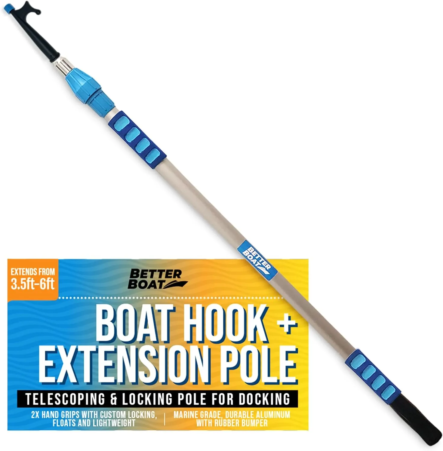 Telescoping Boat Hook Pole, Push Pole with 3/4" Thread Screw End, Docking Stick for Boats, Pontoon, Marine Boating Accessories (Hook Only or with Pole)