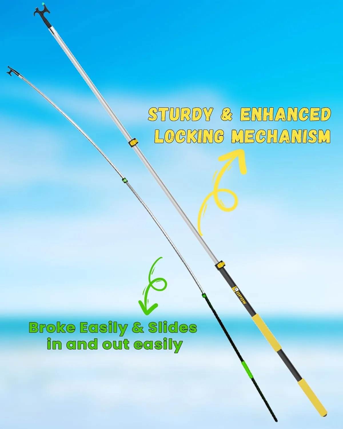Telescoping Boat Hook Pole with 2 Pcs Replaceable Pole Hooks, Enhanced Floating Sturdy Lightweight Telescopic Aluminum Extension Threaded End for Docking Push-Pull Boating Accessories