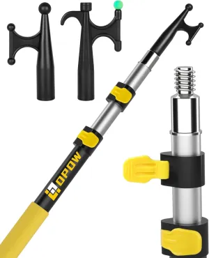 Telescoping Boat Hook Pole with 2 Pcs Replaceable Pole Hooks, Enhanced Floating Sturdy Lightweight Telescopic Aluminum Extension Threaded End for Docking Push-Pull Boating Accessories