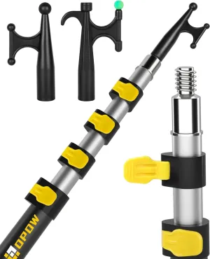 Telescoping Boat Hook Pole with 2 Pcs Replaceable Pole Hooks, Enhanced Floating Sturdy Lightweight Telescopic Aluminum Extension Threaded End for Docking Push-Pull Boating Accessories