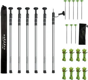 Telescoping Tarp Poles | Replacement Canopy Adjustable Aluminum Rods, Portable & Lightweight for Tent Fly, Awning, Outdoor Camping, Hiking, Backpacking & Rainfly   Pegs & Reflective Ropes