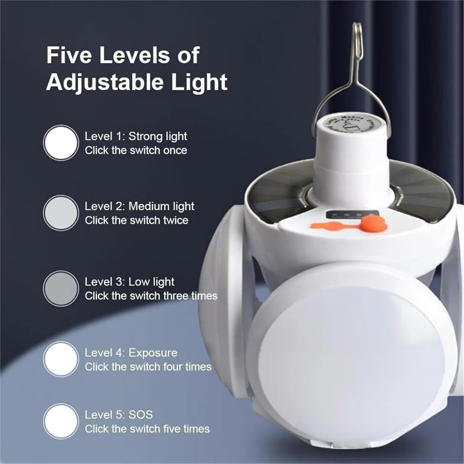 Tenddaily 2 in 1 Folding Solar Lamp, Solar & USB Charging Lantern Hanging Foldable Lamps, LED Camping Blub, Portable Light Tent Hanging Flashlight Outdoor (White*1)