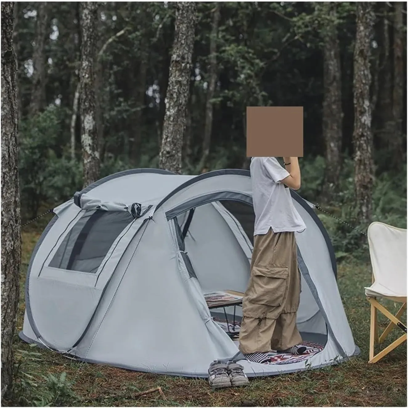 Tent 3-6 People Outdoor Fully Automatic Camping Tent Pop-up Tent Instant Setup Tent 4 Season Sun Shelter Family Outdoor Camping Lightweight (Color : Coffee Color 3-4p)