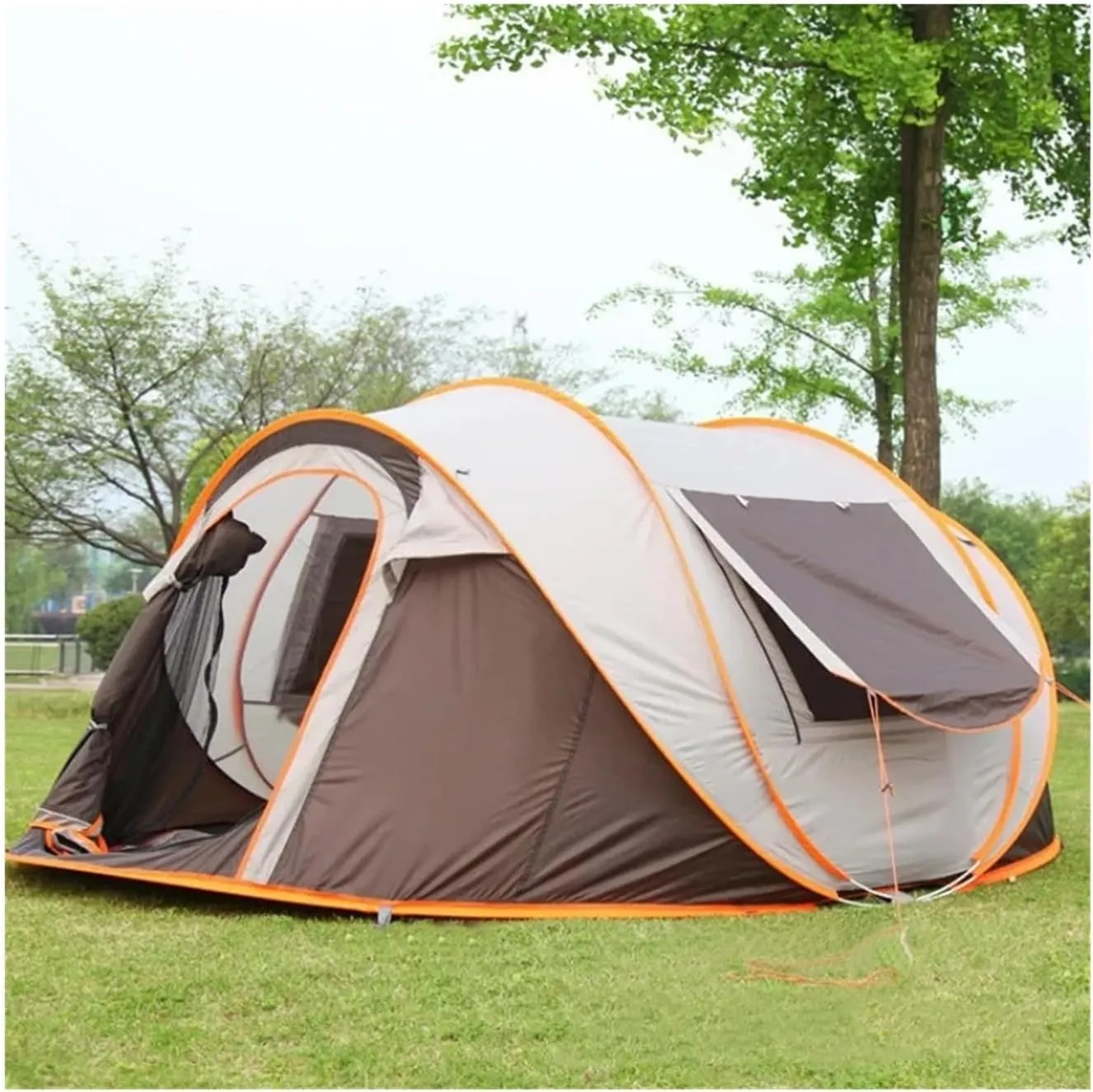 Tent 3-6 People Outdoor Fully Automatic Camping Tent Pop-up Tent Instant Setup Tent 4 Season Sun Shelter Family Outdoor Camping Lightweight (Color : Coffee Color 3-4p)