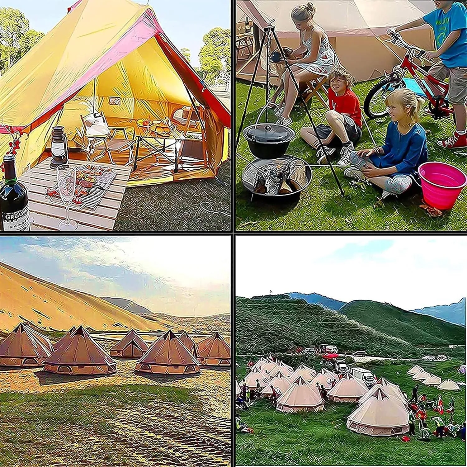 Tent Canvas Tent with Stove Hole Cotton Canvas Tents Yurt Tent for Camping 4-Season Waterproof Tent for Family Camping Outdoor Glamping, Luxury Teepee