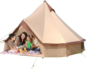 Tent Canvas Tent with Stove Hole Cotton Canvas Tents Yurt Tent for Camping 4-Season Waterproof Tent for Family Camping Outdoor Glamping, Luxury Teepee