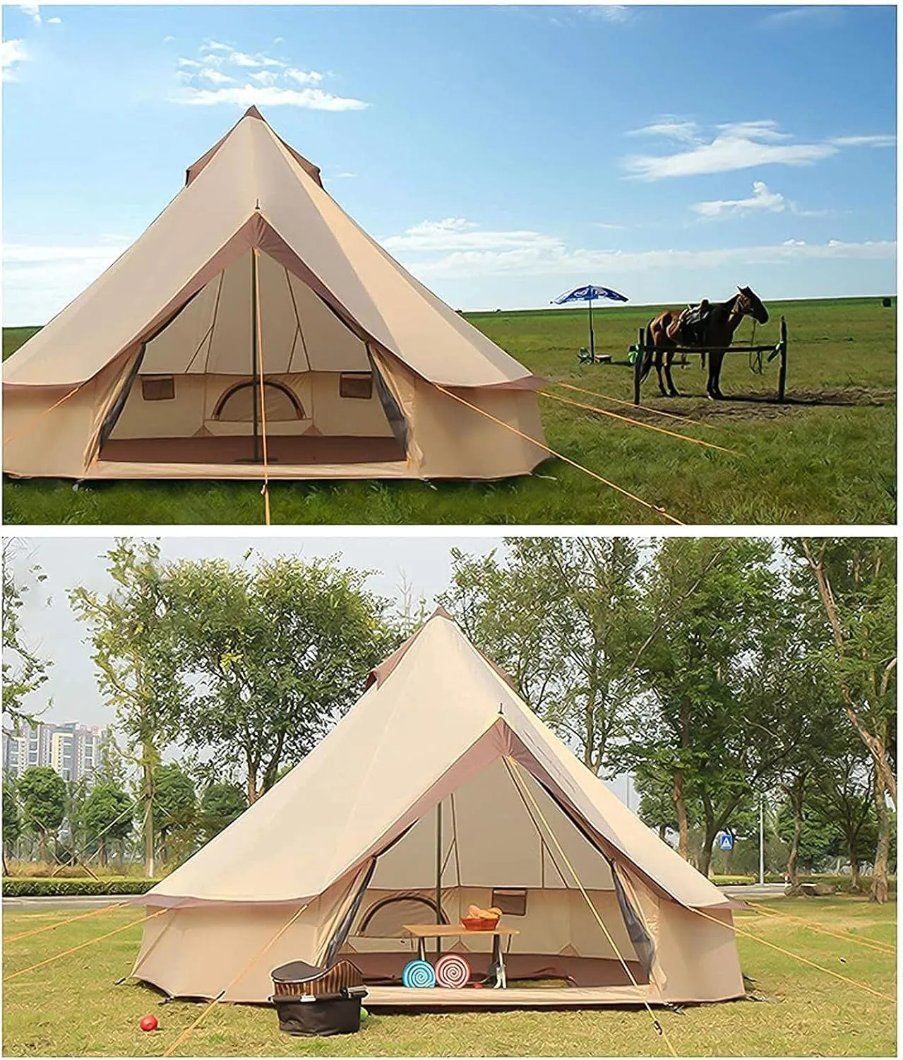 Tent Canvas Tent with Stove Hole Cotton Canvas Tents Yurt Tent for Camping 4-Season Waterproof Tent for Family Camping Outdoor Glamping, Luxury Teepee
