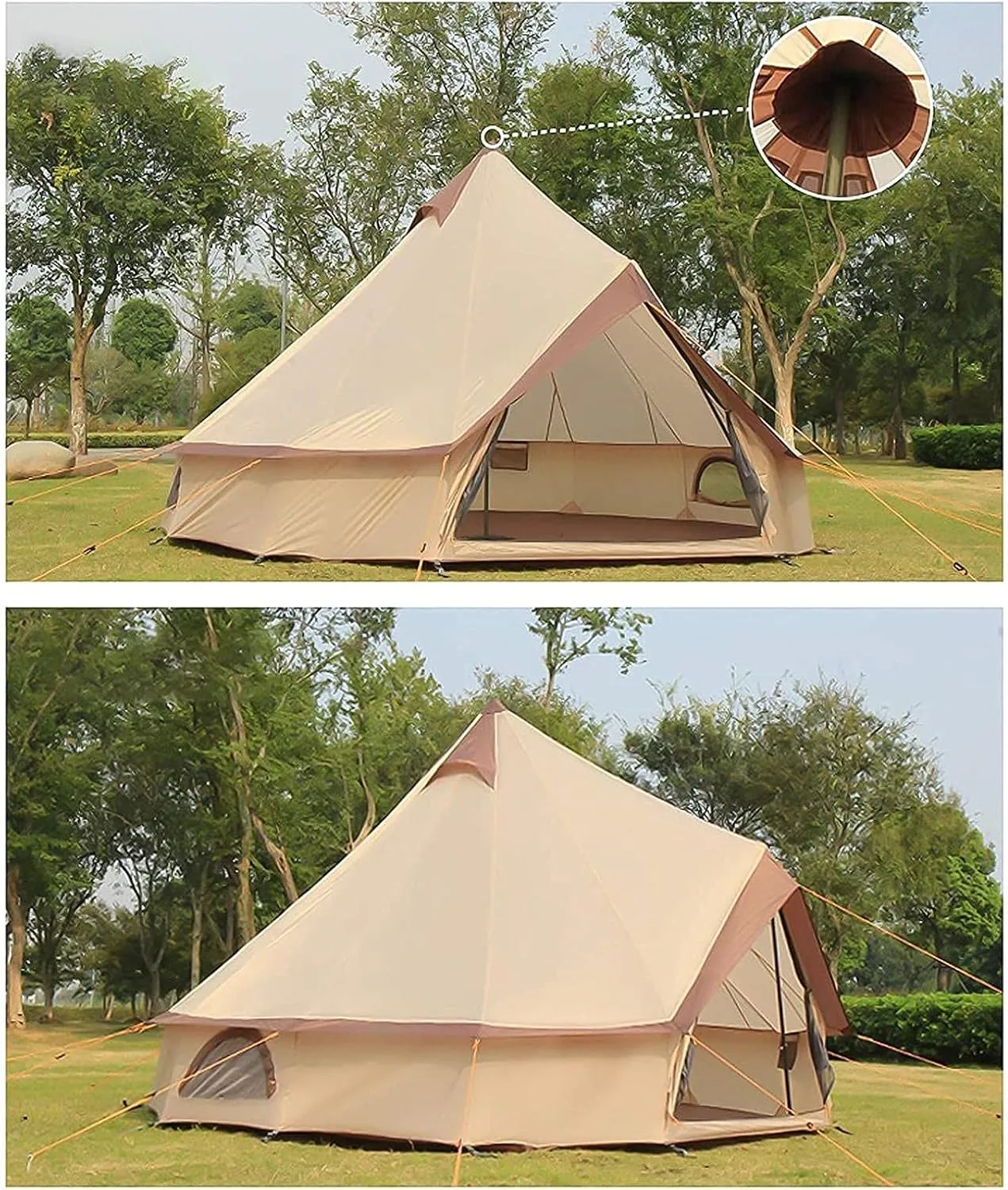 Tent Canvas Tent with Stove Hole Cotton Canvas Tents Yurt Tent for Camping 4-Season Waterproof Tent for Family Camping Outdoor Glamping, Luxury Teepee