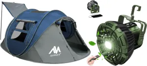Tent Fan   Pop Up Tent, 4 Person Waterproof Tent & Rechargeable Camping Tent Fan with LED Light & Remote Control for Camping