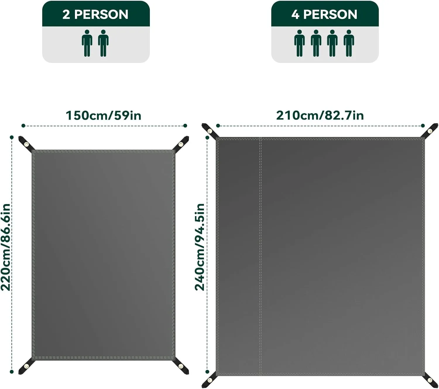 Tent Footprint - Waterproof Camping Tarp, 2 Person Tent Floor Saver, PU 3000mm Small Tarp for Hiking, Backpacking, Hammock, Beach, Picnic and Other Outdoor Activities