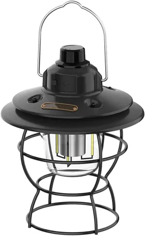 Tent Light Retro Camping Light USB Rechargeable Camping Lantern Portable Tent Light for Travel Fishing Hiking Black