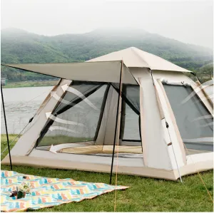 Tent with Porch 4 People Double Doors and Four Windows,Pop Open in Three Seconds Large Tents for Camping for Family Practical Sturdy Popup Tent Waterproof for Camping, Hiking, Mountaineering