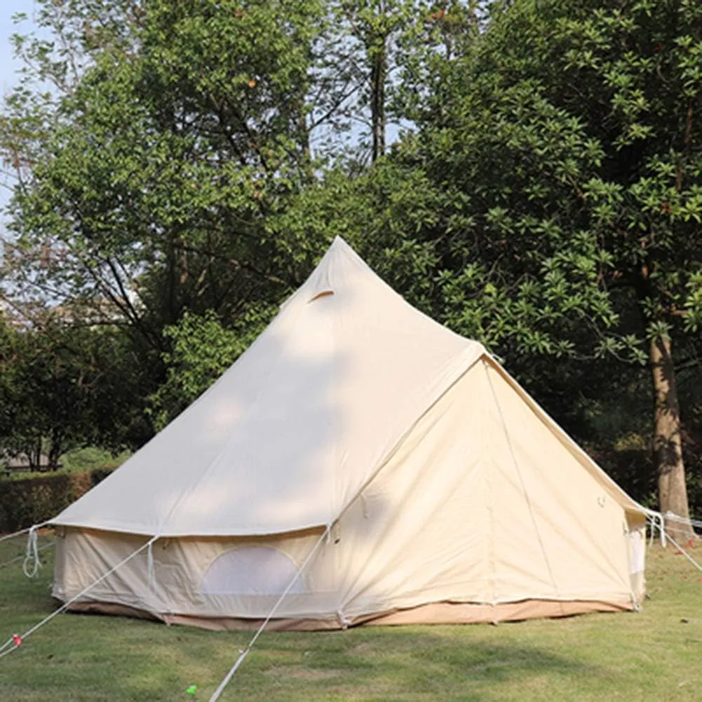 Tents for Camping 4 Season Cotton Bell Glamping Tent Outdoor Family Camping Tent with Zipped Groundsheet Mesh Door for Camping Hunting, 3M, Beige