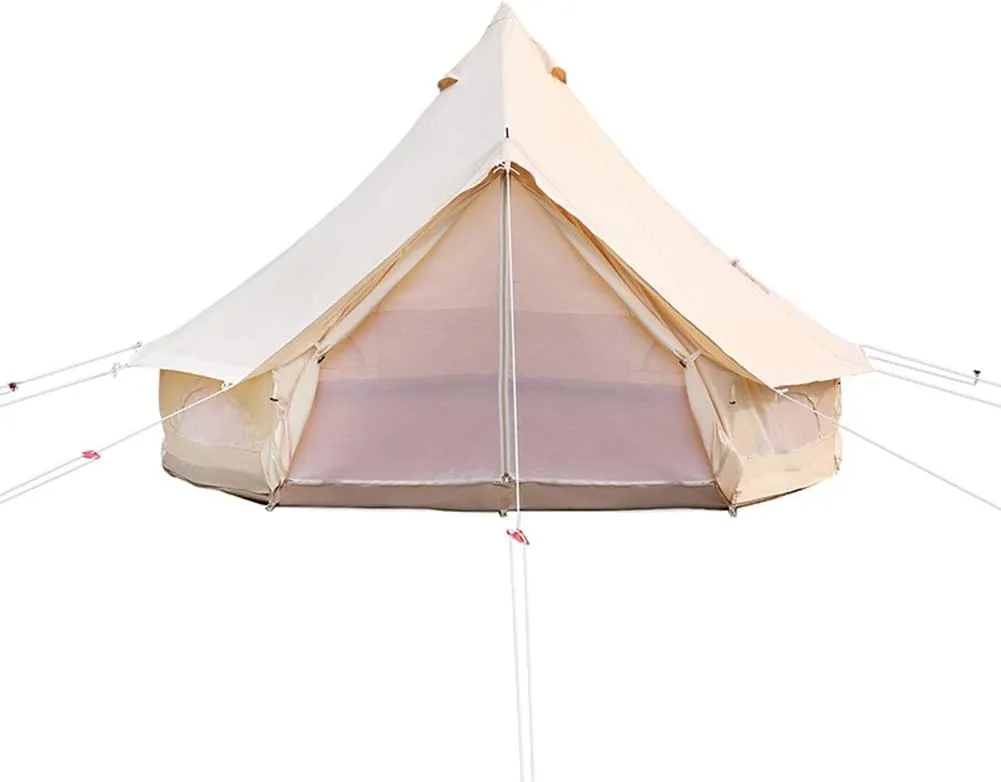 Tents for Camping 4 Season Cotton Bell Glamping Tent Outdoor Family Camping Tent with Zipped Groundsheet Mesh Door for Camping Hunting, 3M, Beige