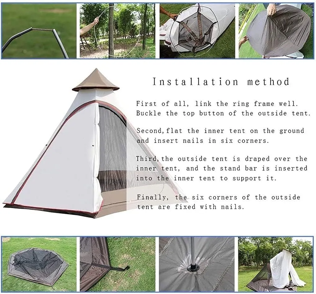 Tents for Camping Beach Tents Pyramid Camping Family Tent Double Rainproof Tent 4-6 People Outdoor Picnic Field Waterproof Large Outdoor Tent Family Tents for Camping Hiking Traveling