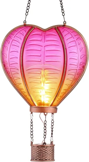 TERESA'S Collections Hot Air Balloon Solar Lantern for Garden , Flickering Flame Hanging Solar Lights,Heart Shape Lantern for Anniversary Wedding Decor