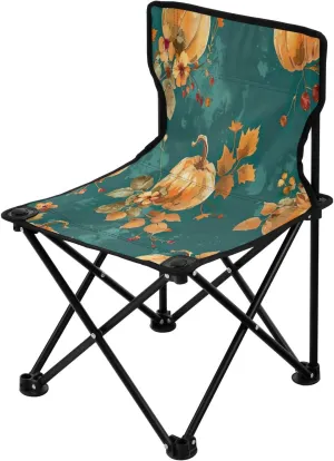 Thanksgiving Cartoon Pumpkin Portable Outdoor Folding Chair Anti-Slip Padded Oxford Cloth Stool Camping Chair Small for Beach Hiking Fishing Gardening Quad Camp Chair