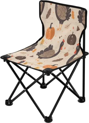 Thanksgiving Pumpkin Turkey Portable Outdoor Folding Chair Anti-Slip Padded Oxford Cloth Stool Camping Chair Small for Beach Hiking Fishing Gardening Quad Camp Chair