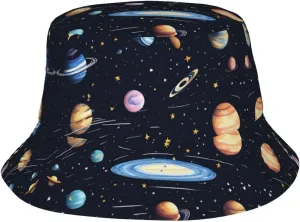 The Solar Family Adult Sunshade Bucket hat : No se encoge Lightweight, Breathable, Foldable and Unisex Black, Black, One Size