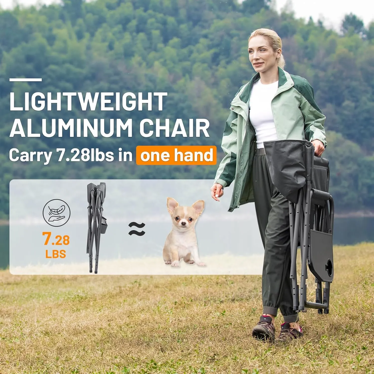 TIMBER RIDGE Aluminum Oversized Camping Chair, Lightweight Portable Directors Chair with Side Table Detachable Side Pocket for Outdoor Camping, Lawn, Picnic, Support 400lbs Grey