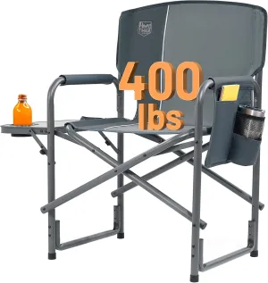 TIMBER RIDGE Aluminum Oversized Camping Chair, Lightweight Portable Directors Chair with Side Table Detachable Side Pocket for Outdoor Camping, Lawn, Picnic, Support 400lbs Grey