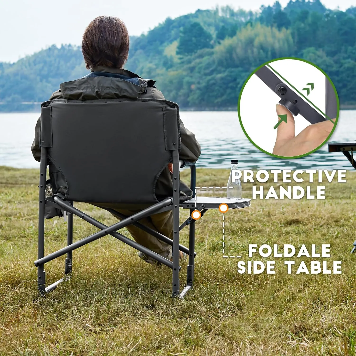 TIMBER RIDGE Aluminum Oversized Camping Chair, Lightweight Portable Directors Chair with Side Table Detachable Side Pocket for Outdoor Camping, Lawn, Picnic, Support 400lbs Grey