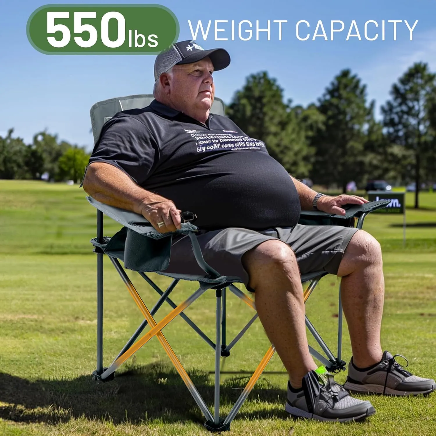 TIMBER RIDGE Oversized Folding Camping Chair for Adults, Support 550 LBS Heavy Duty with Cup Holder Side Pocket for Camping, Lawn, Picnic, 2 Pack(Grey)