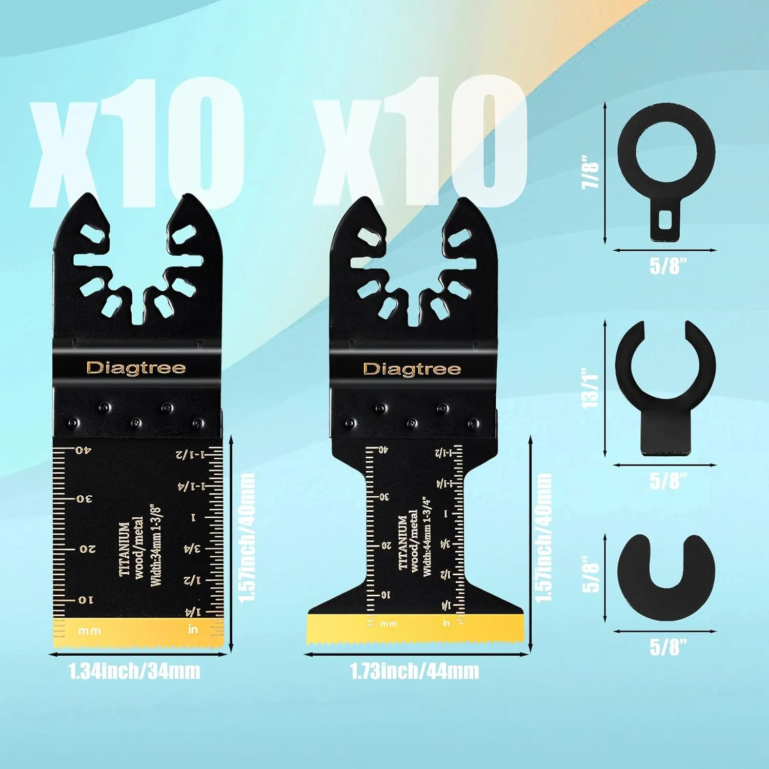 Titanium Oscillating Saw Blades, Diagtree 20PCS Titanium Oscillating Multitool Blades for Metal, Wood and Plastic, fit Dewalt Milwaukee Ryobi Fein Dremel Bosch Rockwell Makita Porter Cable