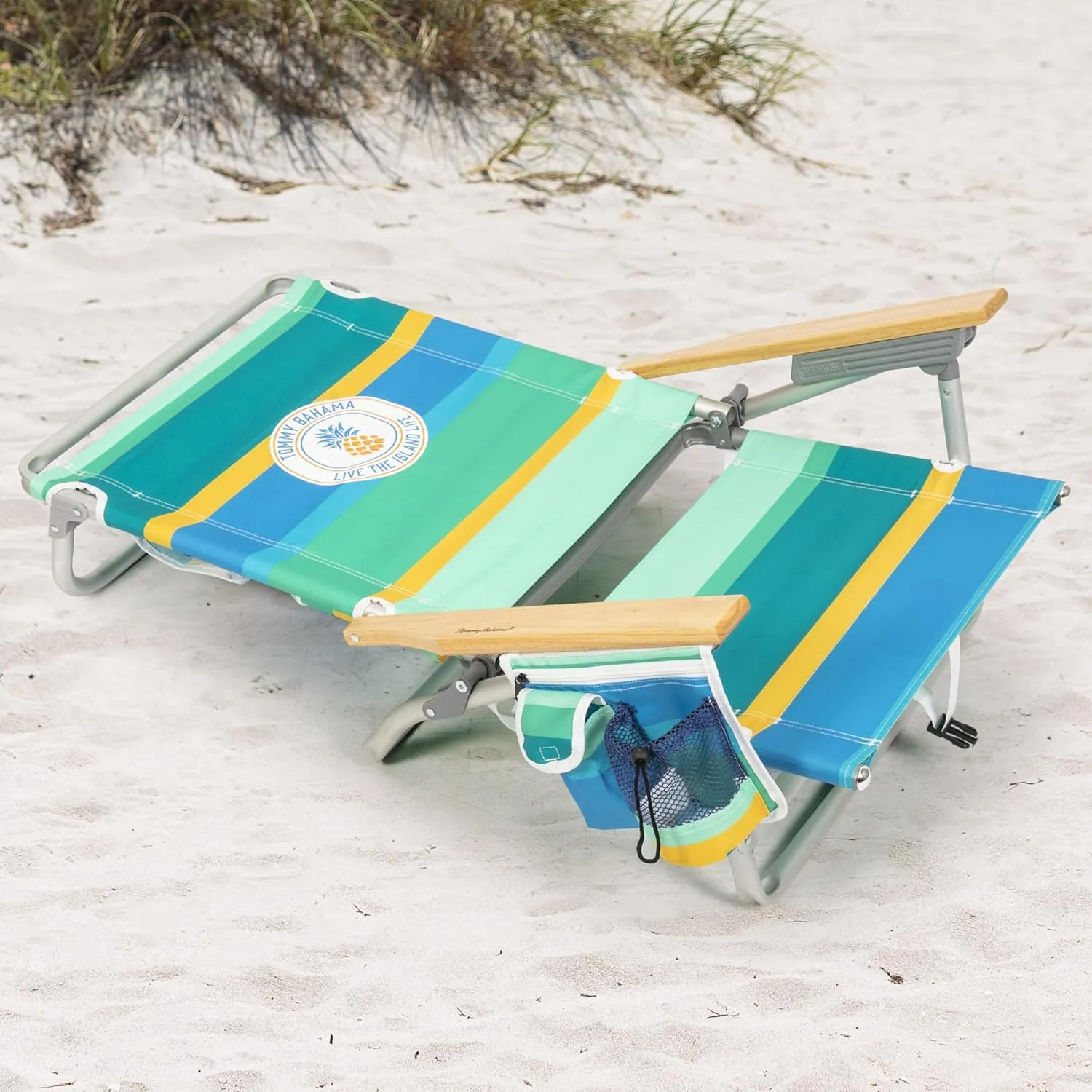 Tommy Bahama 5-Position Classic Lay Flat Backpack Cooler and Cup Holder Beach Chair, Portable Folding Beach Chair for Tanning, 2-Pack, Stripe