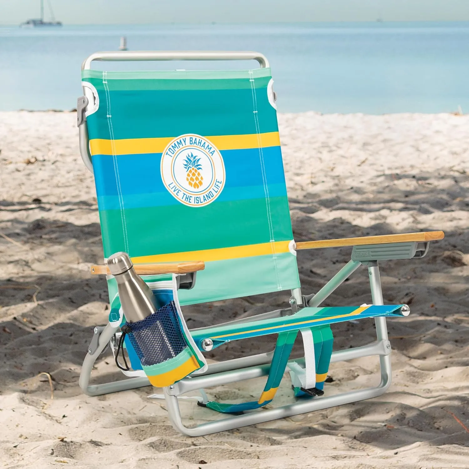 Tommy Bahama 5-Position Classic Lay Flat Backpack Cooler and Cup Holder Beach Chair, Portable Folding Beach Chair for Tanning, 2-Pack, Stripe