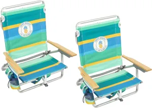 Tommy Bahama 5-Position Classic Lay Flat Backpack Cooler and Cup Holder Beach Chair, Portable Folding Beach Chair for Tanning, 2-Pack, Stripe