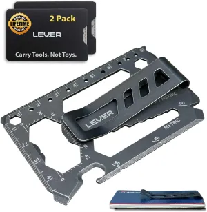Toolcard Pro with Money Clip - 40 in 1 Credit Card Multitool Card - Sleek Minimalist Stainless Steel Wallet Card and Money Clip by Lever Gear (2, Stonewash)