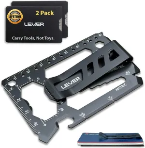 Toolcard Pro With Money Clip - 40 in 1 Credit Card Multitool - Sleek Minimalist Stainless Steel Wallet and Money Clip by Lever Gear (2, Black)