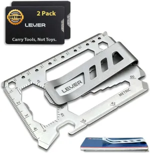 Toolcard Pro With Money Clip - 40 in 1 Credit Card Multitool - Sleek Minimalist Stainless Steel Wallet and Money Clip by Lever Gear (2, Silver)
