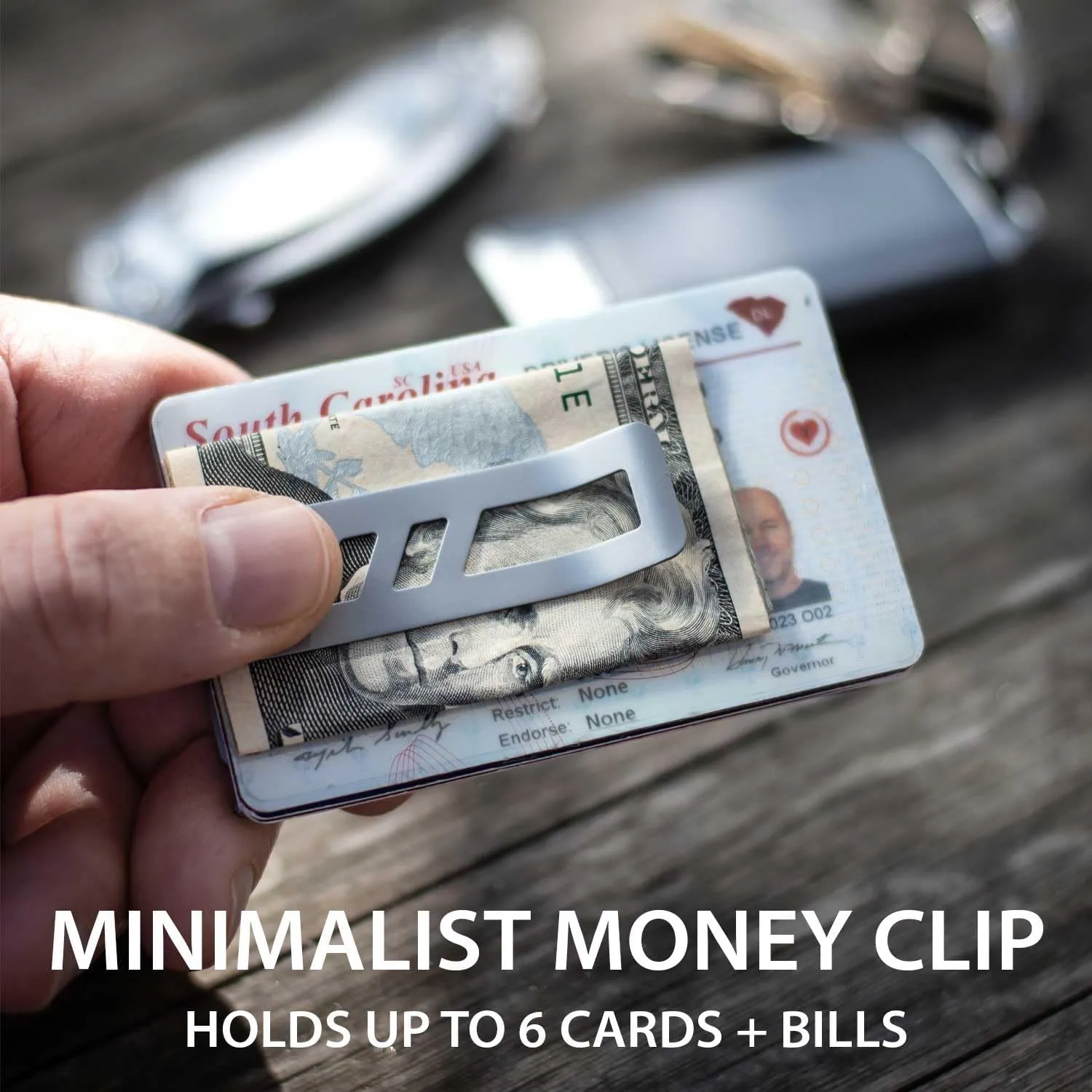 Toolcard Pro With Money Clip - 40 in 1 Credit Card Multitool - Sleek Minimalist Stainless Steel Wallet and Money Clip by Lever Gear (2, Silver)