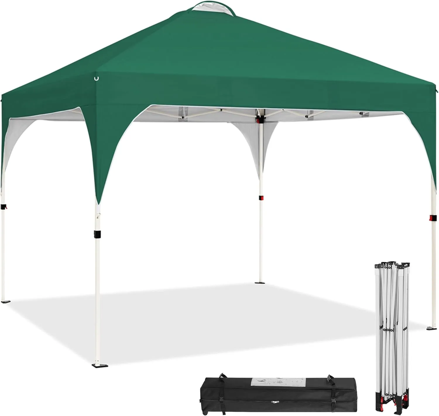 Topeakmart 10x10 Pop Up Canopy, Outdoor Portable Shelter Tent with 4 Sandbags, Wheeled Bag, for Events, Parties, Camping (Dark Green, 10x10)