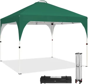Topeakmart 10x10 Pop Up Canopy, Outdoor Portable Shelter Tent with 4 Sandbags, Wheeled Bag, for Events, Parties, Camping (Dark Green, 10x10)