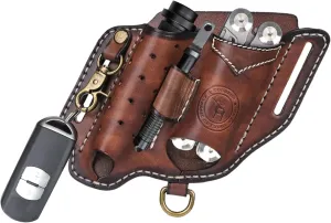 Tourbon Leather Multitool Sheath for Belt Compact EDC Pouch Pocket Organizer for Men with Flashlight Holster Pen Holder & Keychain Clip