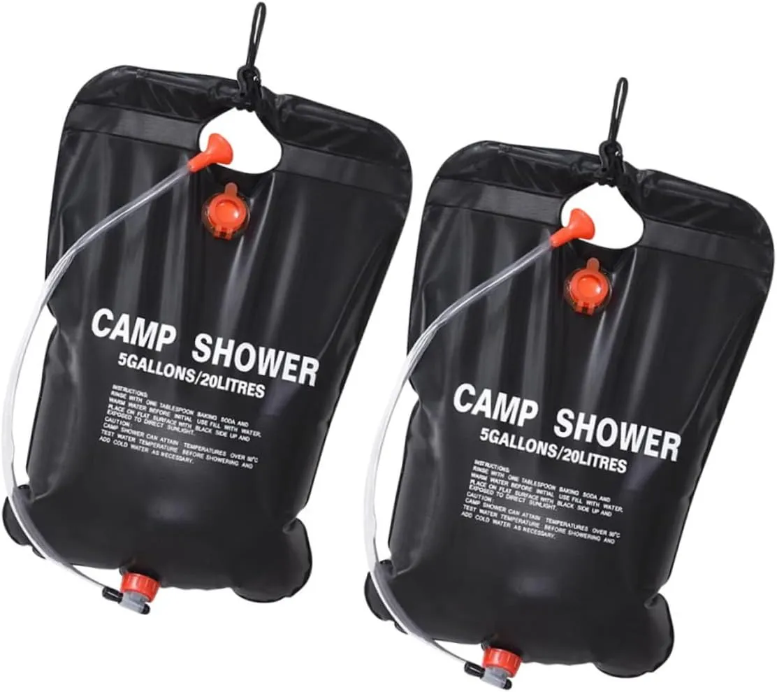 Toyvian 2Pcs Solar Shower Bag Portable Outdoor Camp Shower with Hose Shower Head for Camping Hiking Backpacking Fishing and Self Driving Adventures