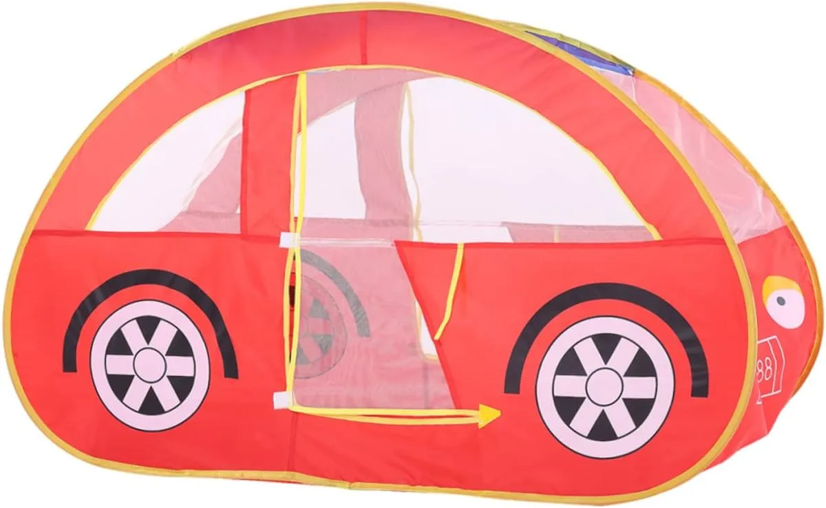 Toyvian Red Mesh Car Playhouse Portable Indoor Castle Tent for Foldable Tent House with Ocean Ball Pool Easy Setup Durable Material Fun for Ages