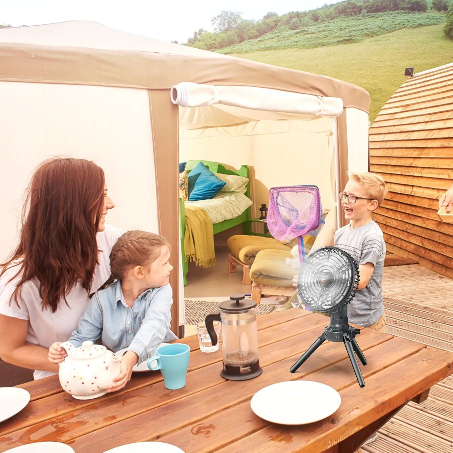 TrailVibe MultiMount Rechargeable Camp Fan & Lantern – 10400mAh Power Hub