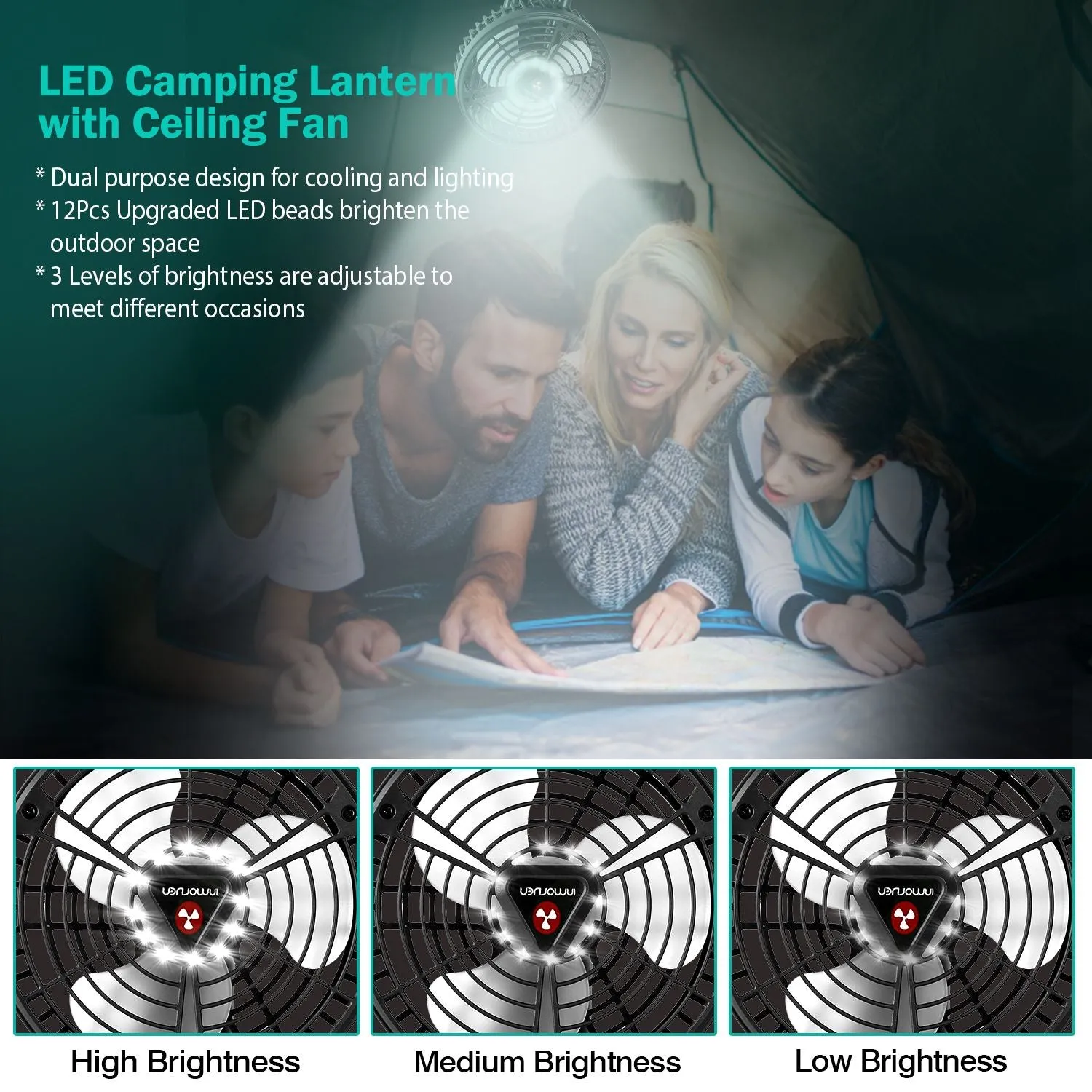 TrailVibe MultiMount Rechargeable Camp Fan & Lantern – 10400mAh Power Hub