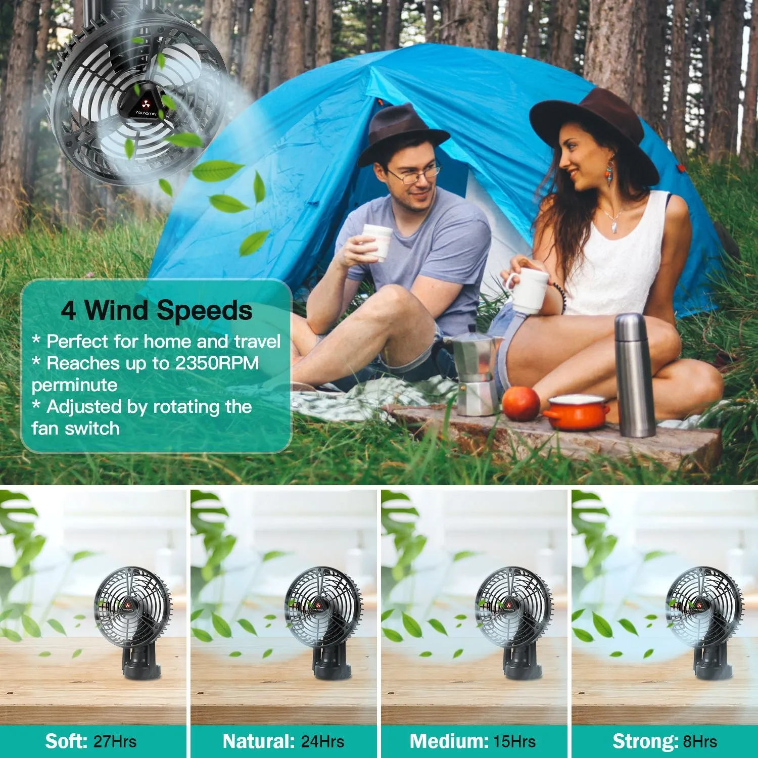 TrailVibe MultiMount Rechargeable Camp Fan & Lantern – 10400mAh Power Hub