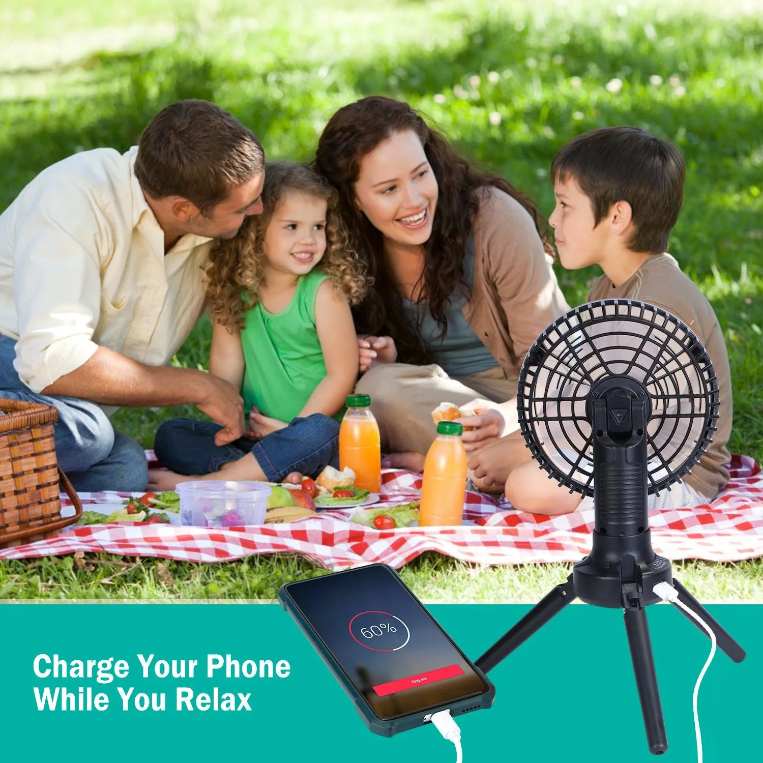 TrailVibe MultiMount Rechargeable Camp Fan & Lantern – 10400mAh Power Hub