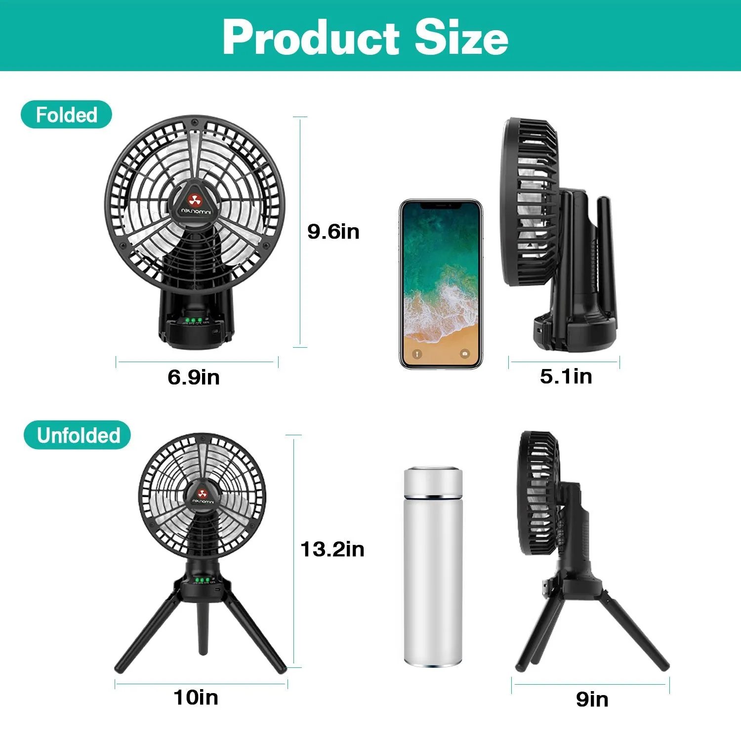 TrailVibe MultiMount Rechargeable Camp Fan & Lantern – 10400mAh Power Hub