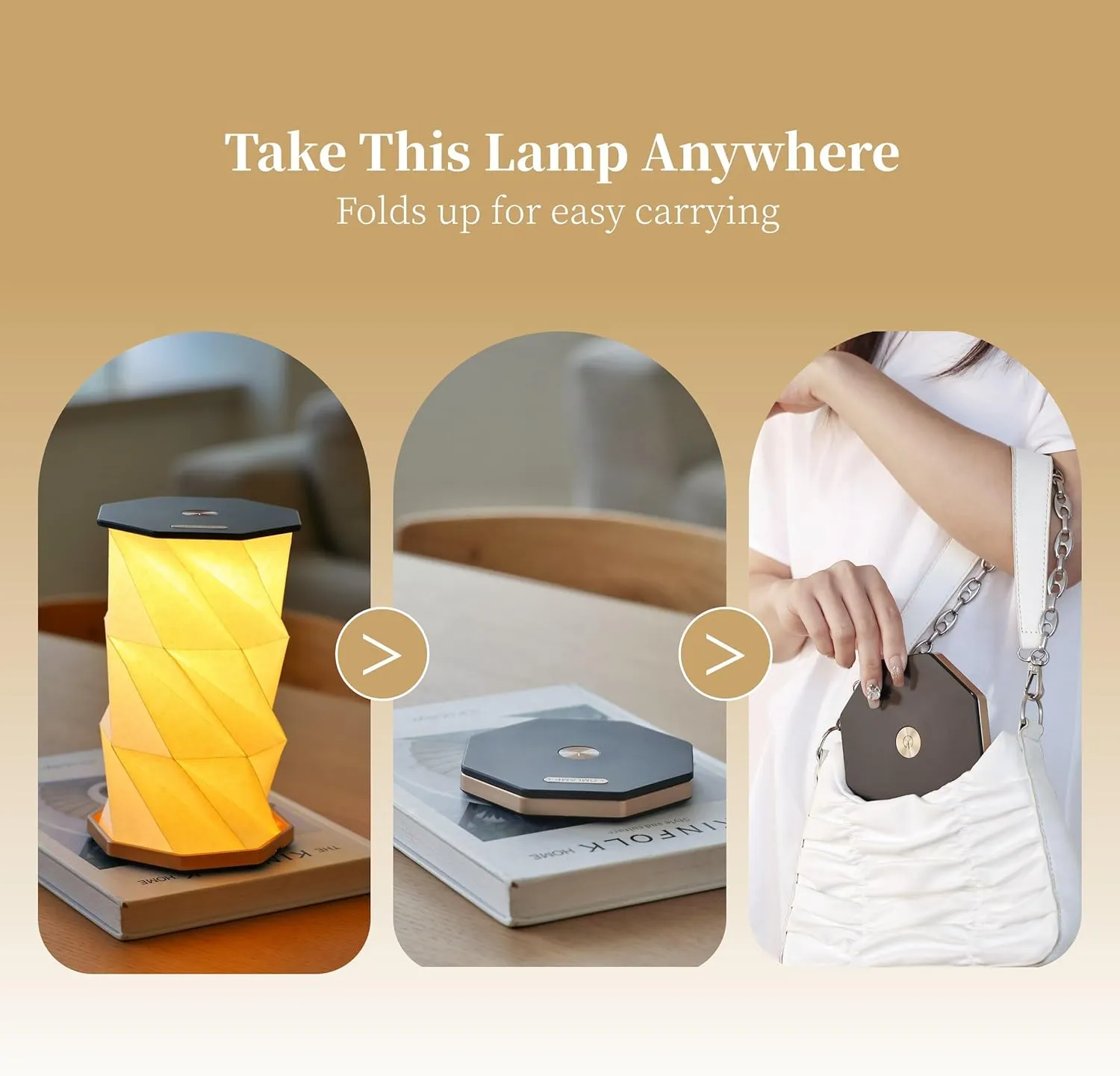 Travel Gifts Portable lamp with Touch Dimmer, Travel Lamp Warm Light, Foldable Paper Lamp, Rechargeable Small Battery Table Lamp for Bedroom Living Room, Traveling gifts for Women, Men & Couples