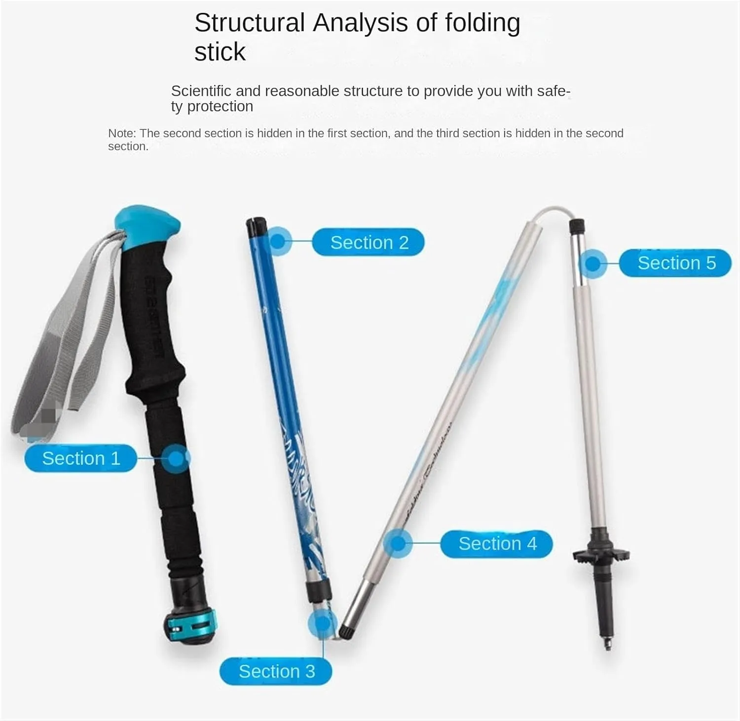 Travel Trekking Pole Aluminum Alloy Trekking Poles Lightweight Strong Hiking Pole for Camping Mountaining Outdoor Activities(Blue)