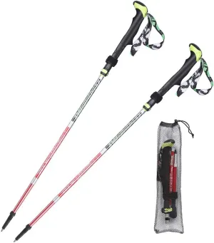 Trekking Poles Collapsible Lightweight Sturdy Carbon Fiber Slow Shock Ultralight Absorb Suitable for Male Females Mountaineering Travel Straight Shank Walk Snow (Color : Red Green Size : Short)