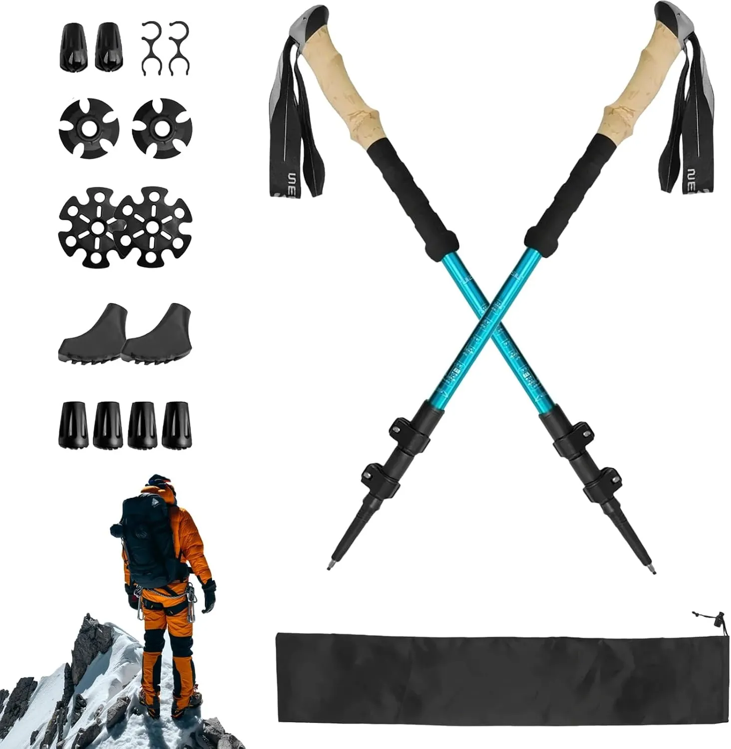 Trekking Poles - Lightweight, Collapsible Hiking Poles for Snowshoe and Backpacking Gear - Pair of 2 Walking Sticks for Hiking