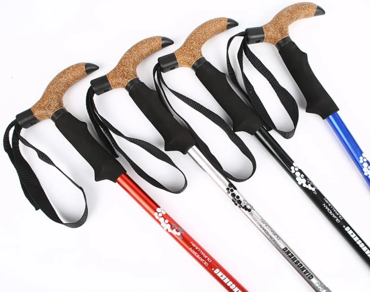 Trekking Stick Wooden Handle Trekking Stick Thickened Aluminum Alloy Hiking Stick Three-Section Adjustable Trekking Stick Telescopic Stick Shock-Absorbing Hiking Stick